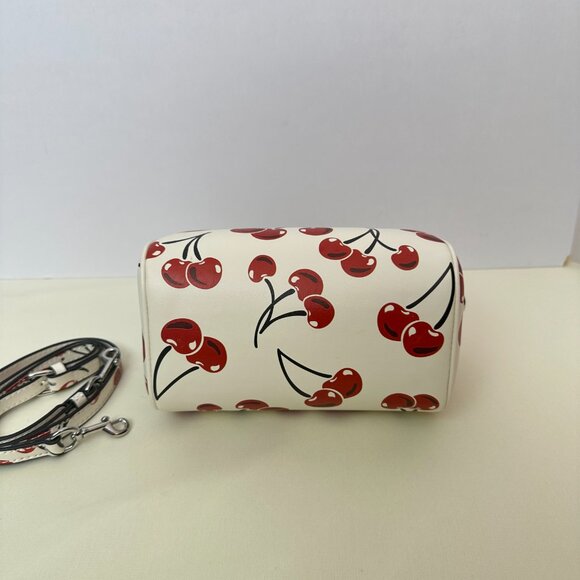 Coach Rowan Cherry Print Boston Bag | White Girlish Tote/Crossbody Bucket Bag - Picture 5 of 10